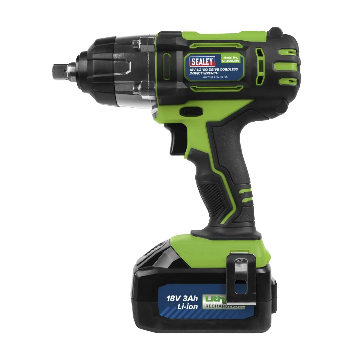 Sealey Cordless Impact Wrench 18V 3Ah Li-ion 1/2" Drive 400Nm Green Hi-Vis - Image 4