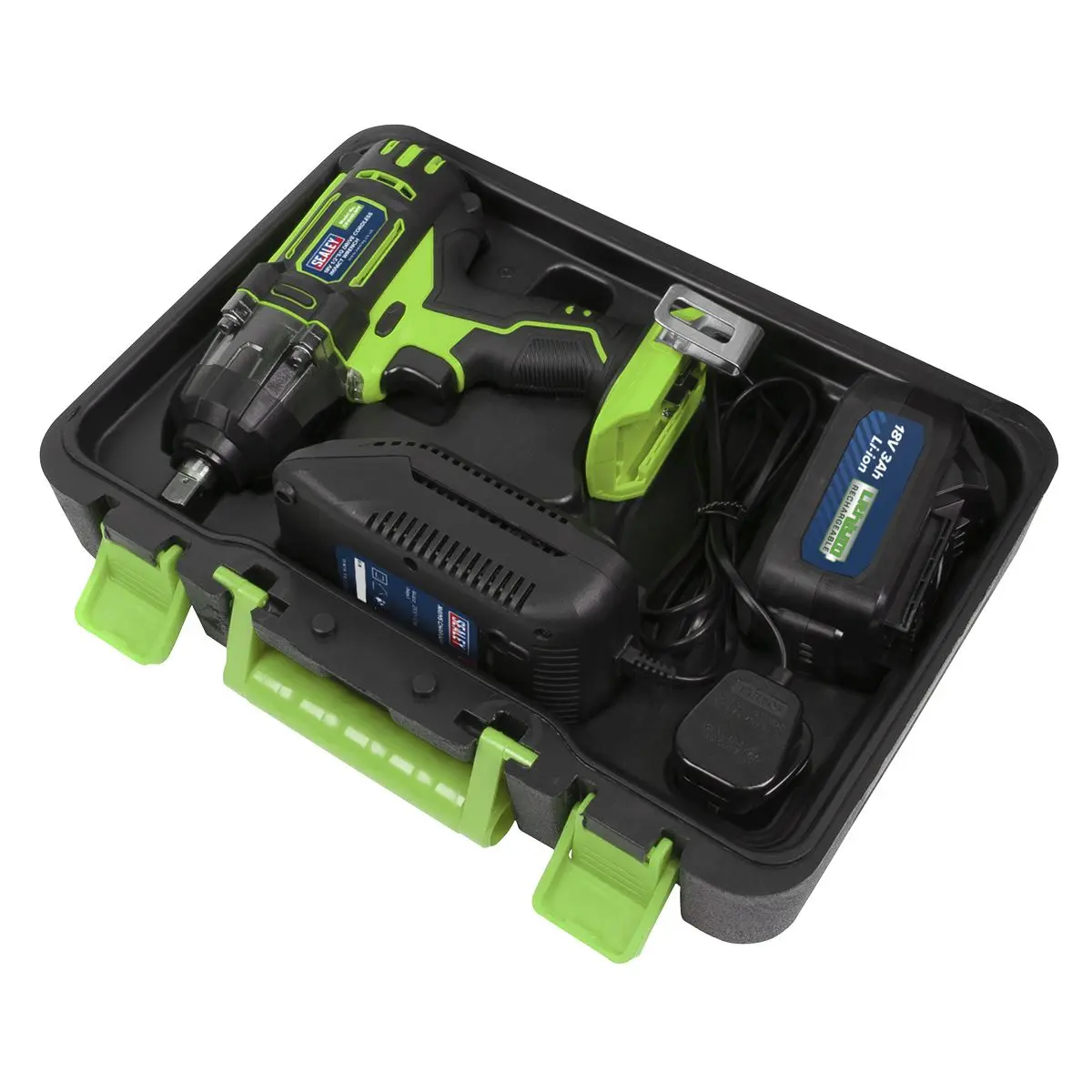 Sealey Cordless Impact Wrench 18V 3Ah Li-ion 1/2" Drive 400Nm Green Hi-Vis - Image 7