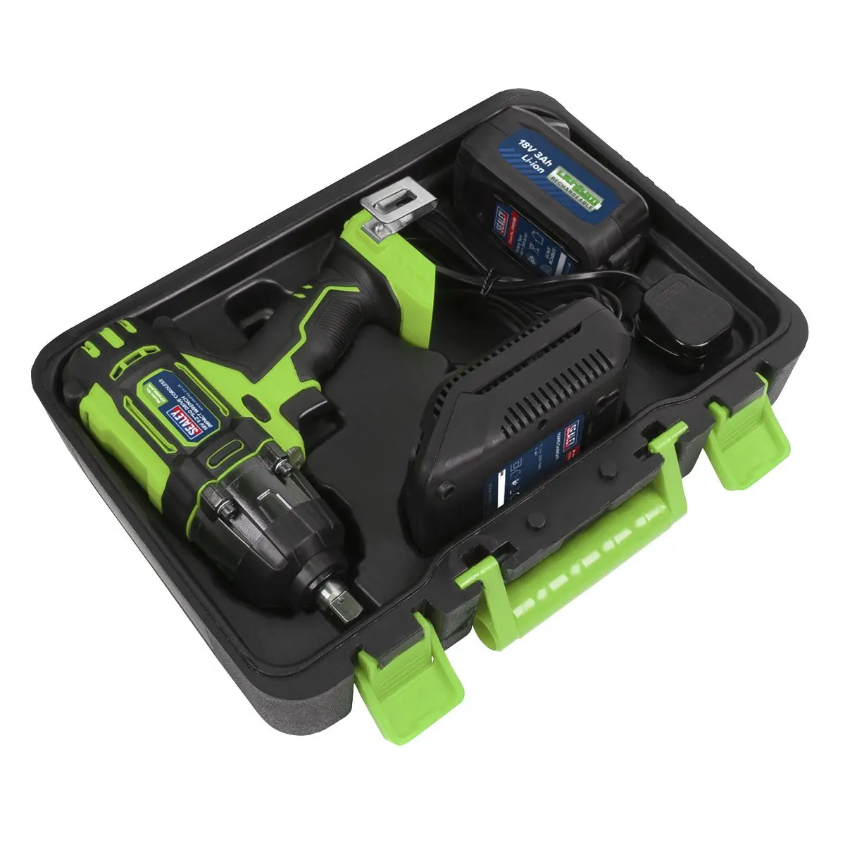 Sealey Cordless Impact Wrench 18V 3Ah Li-ion 1/2" Drive 400Nm Green Hi-Vis - Image 8