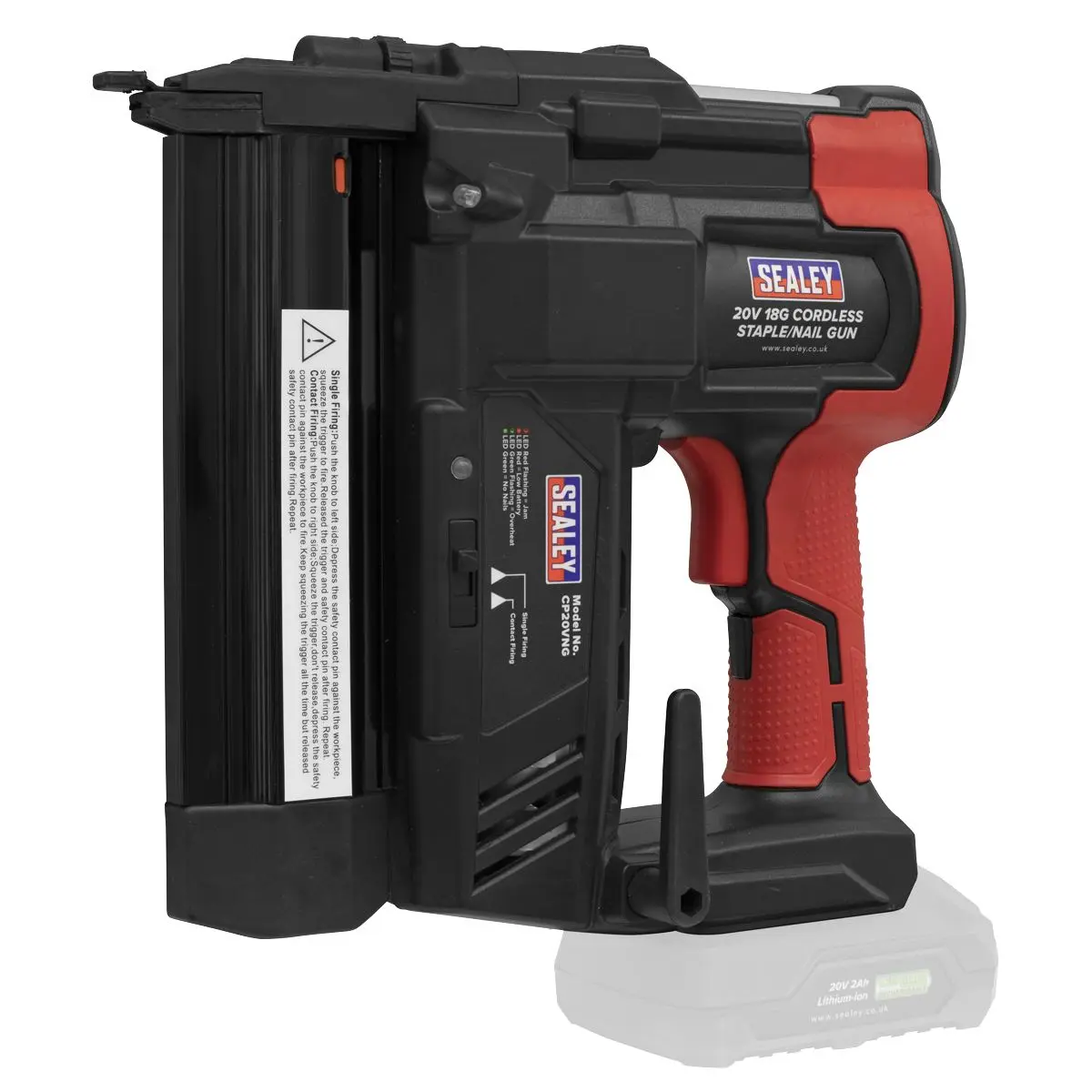 Sealey Cordless Nail/Staple Gun 18G 20V 2Ah SV20 Series Lithium-ion - Image 4