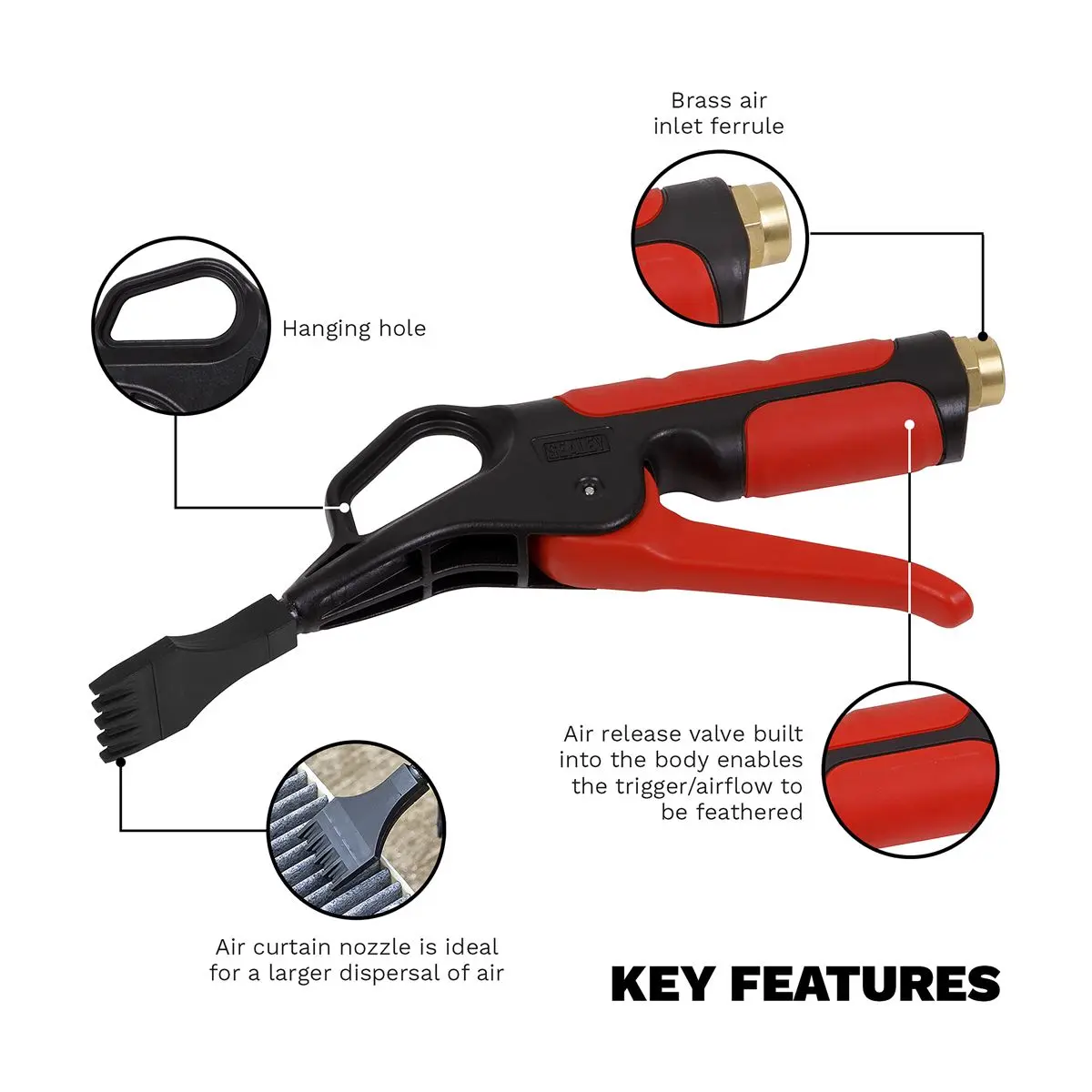 Sealey Curtain Air Blow Gun with 1/4"BSP Air Inlet - Image 3