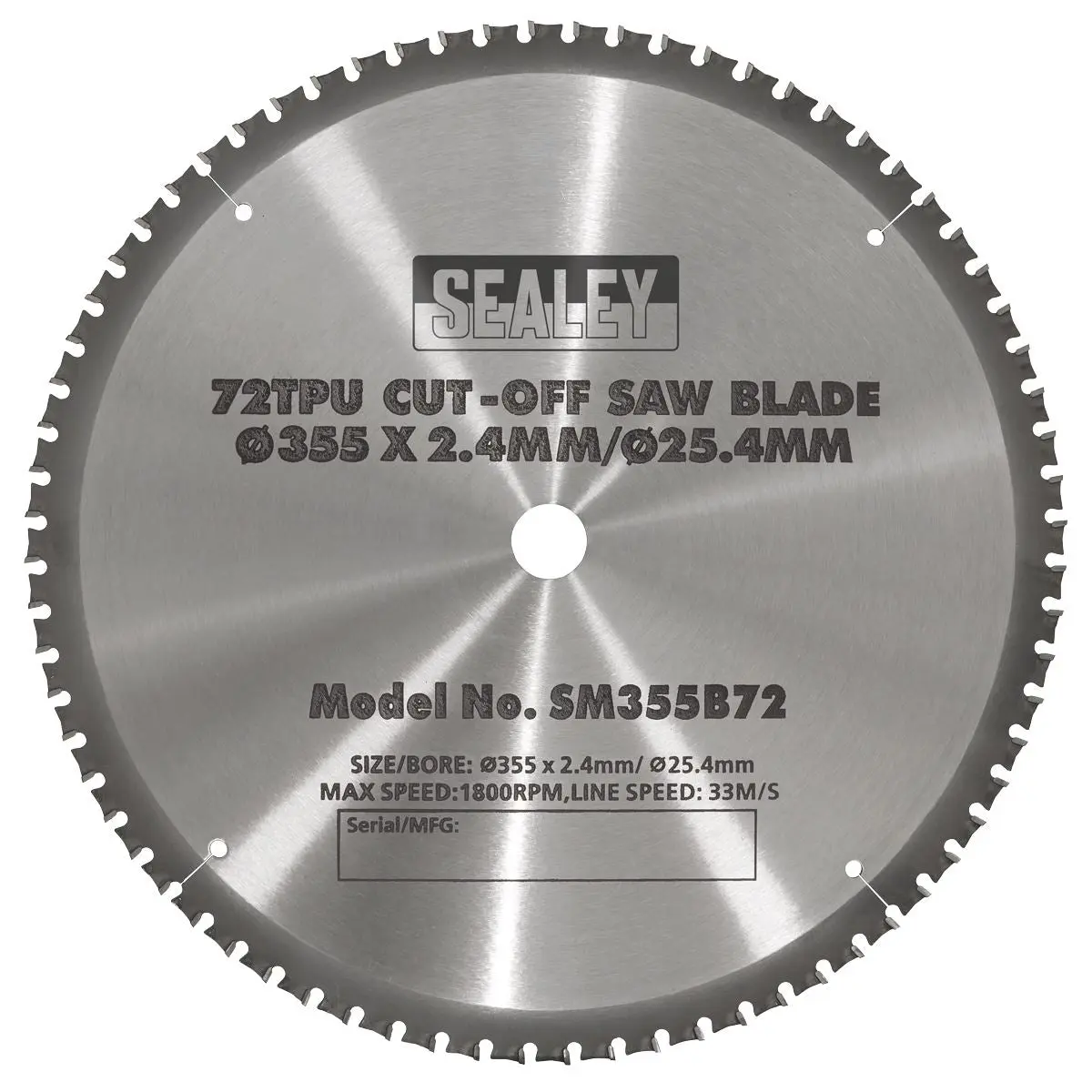 Sealey Cut-Off Saw Blade Ø355 x 2.4mm/Ø25.4mm 72tpu - Image 2