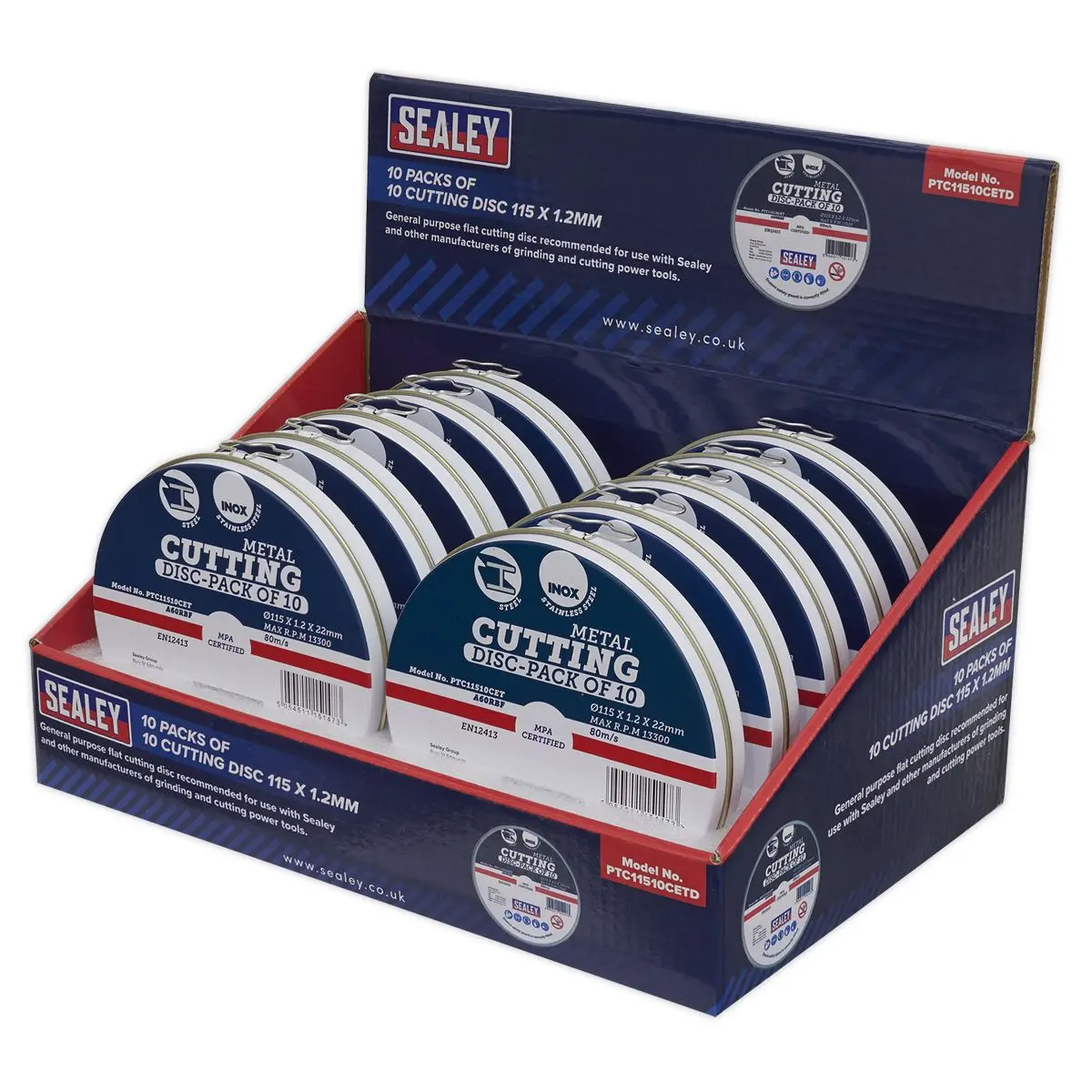 Sealey Cutting Disc 115 x 1.2mm Countertop Display Box 10 Packs of 10 - Image 2
