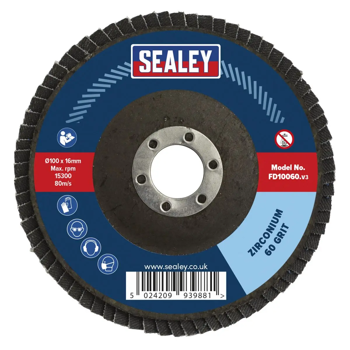 Sealey Flap Disc Zirconium Ø100mm Ø16mm Bore 60Grit - Image 7