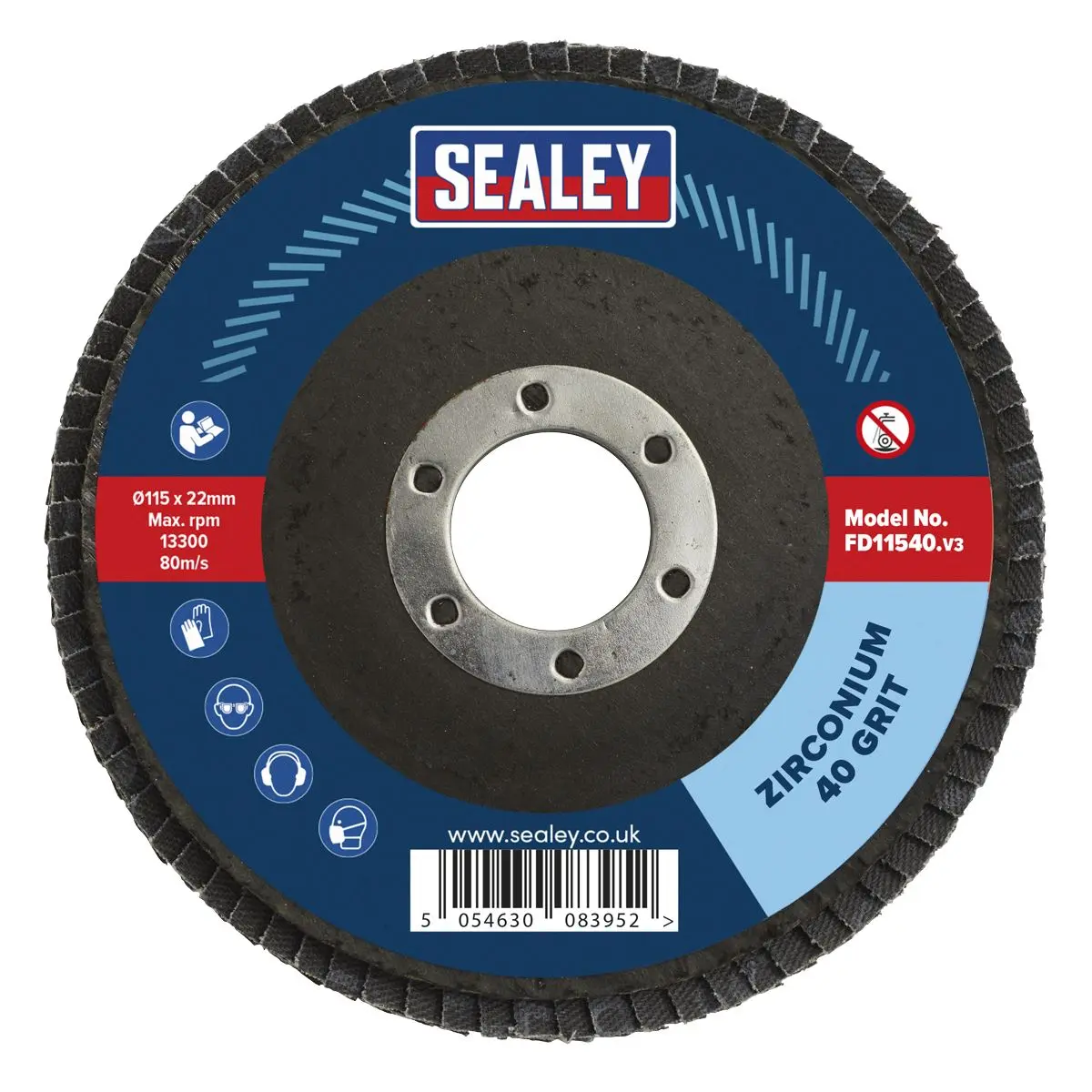 Sealey Flap Disc Zirconium Ø115mm Ø22mm Bore 40Grit - Image 4