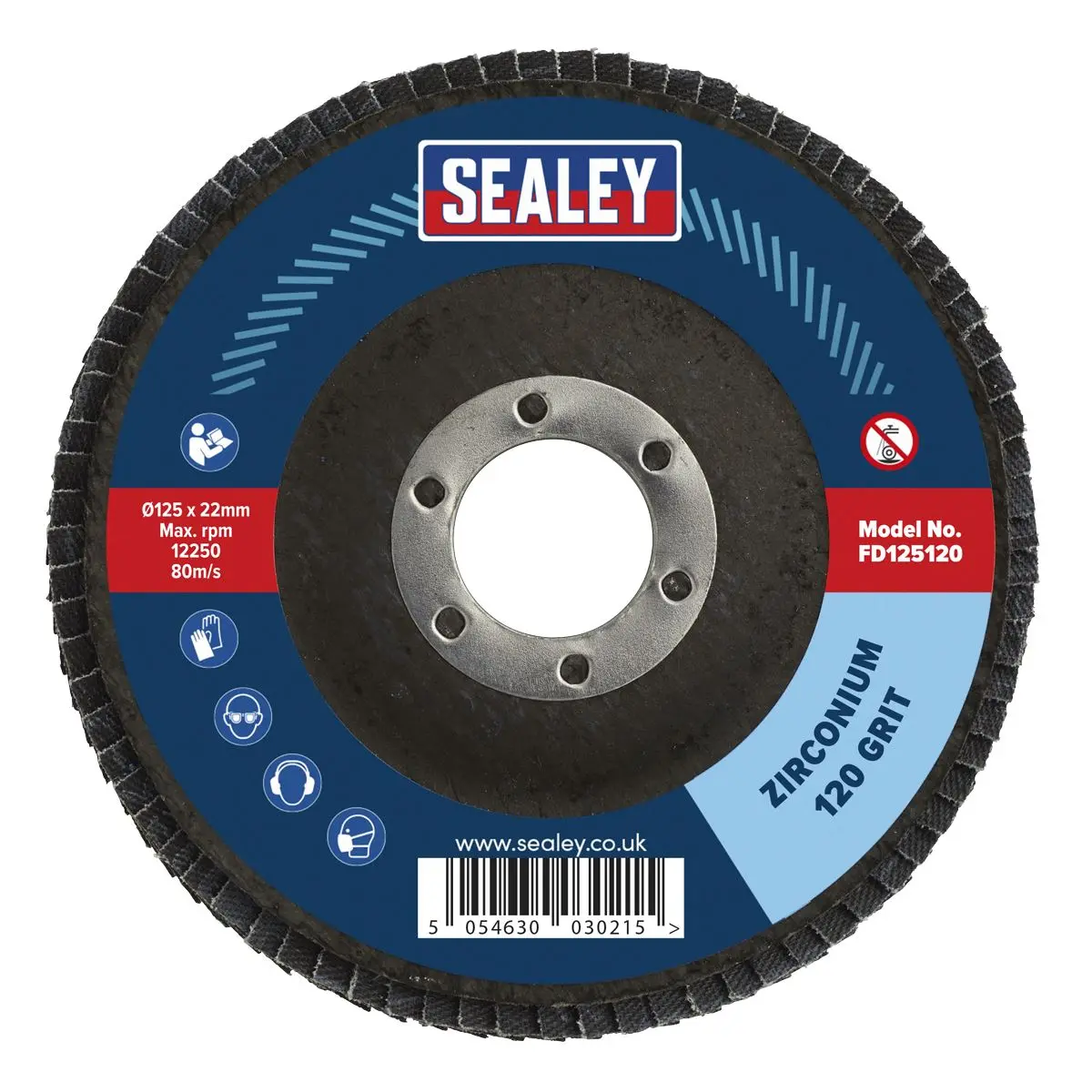 Sealey Flap Disc Zirconium Ø125mm Ø22mm Bore 120Grit - Image 6