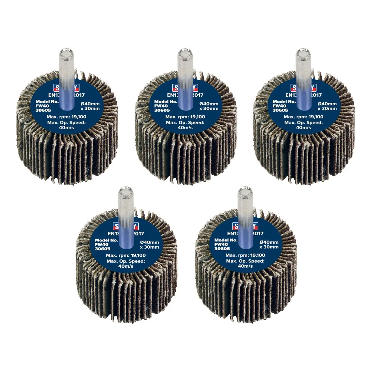 Sealey Abrasive Flap Wheel Ø40 x 30mm 60Grit Ø6mm Shaft - Pack of 5