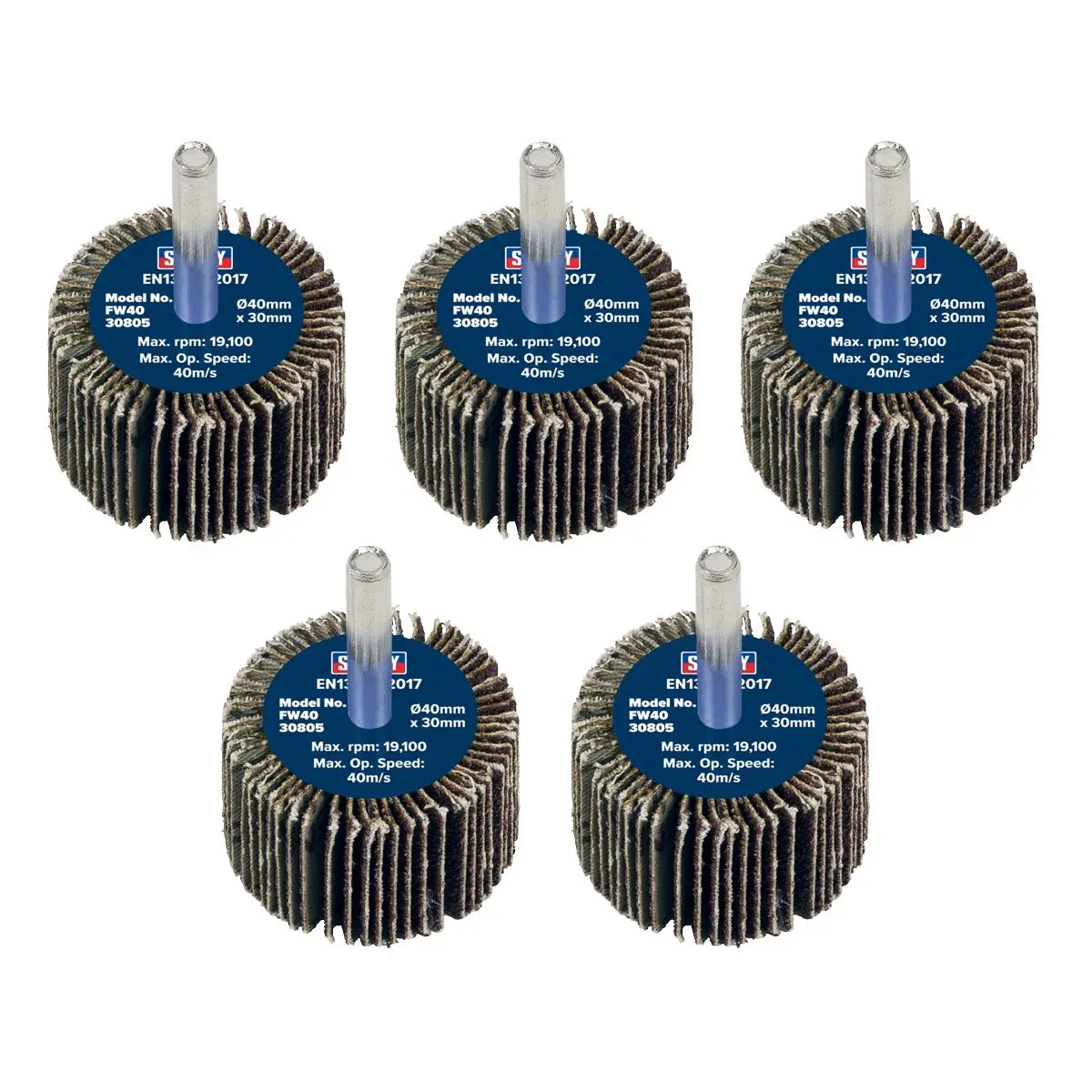 Sealey Abrasive Flap Wheel Ø40 x 30mm 80Grit Ø6mm Shaft - Pack of 5