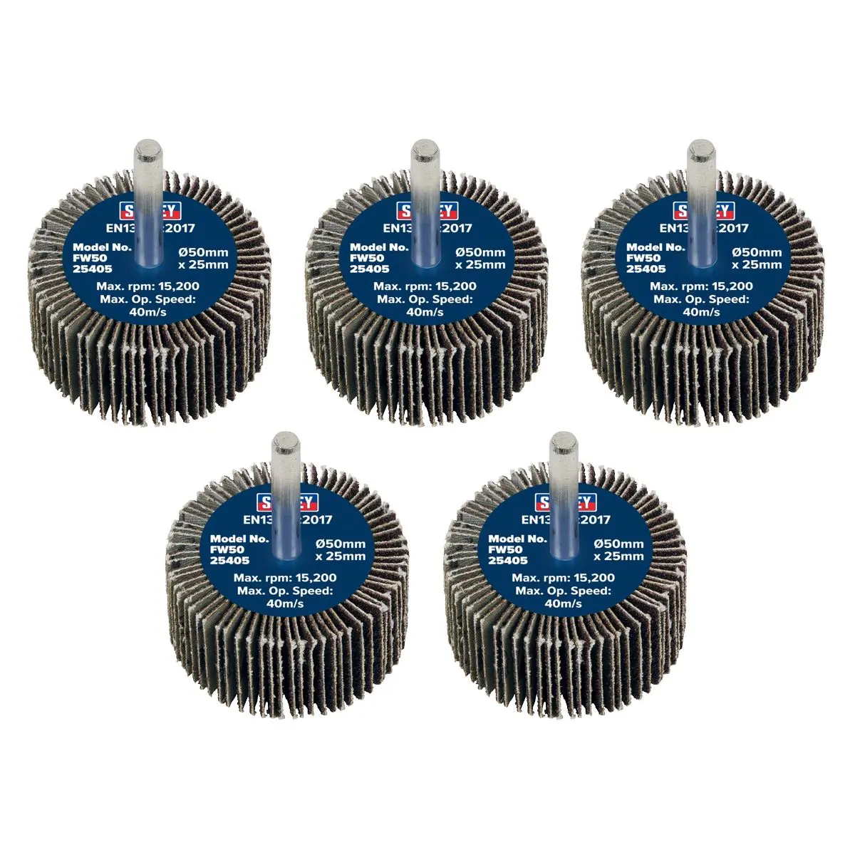 Sealey Abrasive Flap Wheel Ø50 x 25mm 40Grit Ø6mm Shaft - Pack of 5