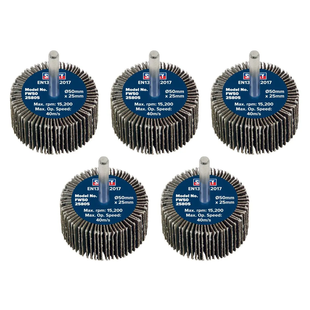 Sealey Abrasive Flap Wheel Ø50 x 25mm 80Grit Ø6mm Shaft - Pack of 5