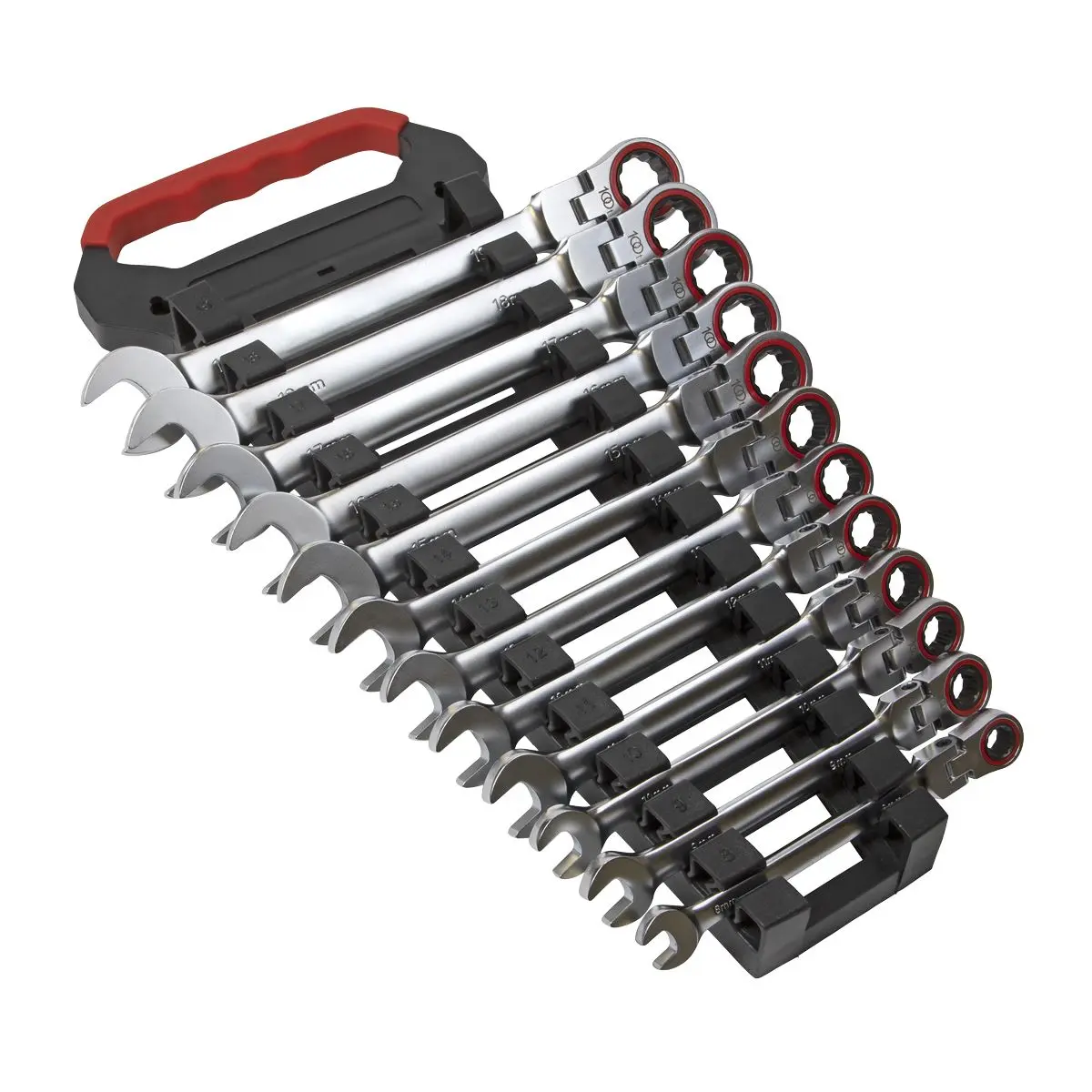 Sealey Flexi Head Ratchet Combination Spanner Set 12 Piece 8-19mm 100 Tooth Premier