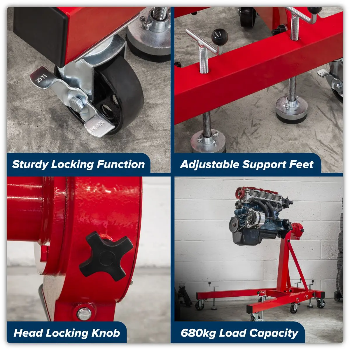 Sealey Folding 360º Rotating Engine Stand with Geared Handle Drive 680kg Capacity - Image 3