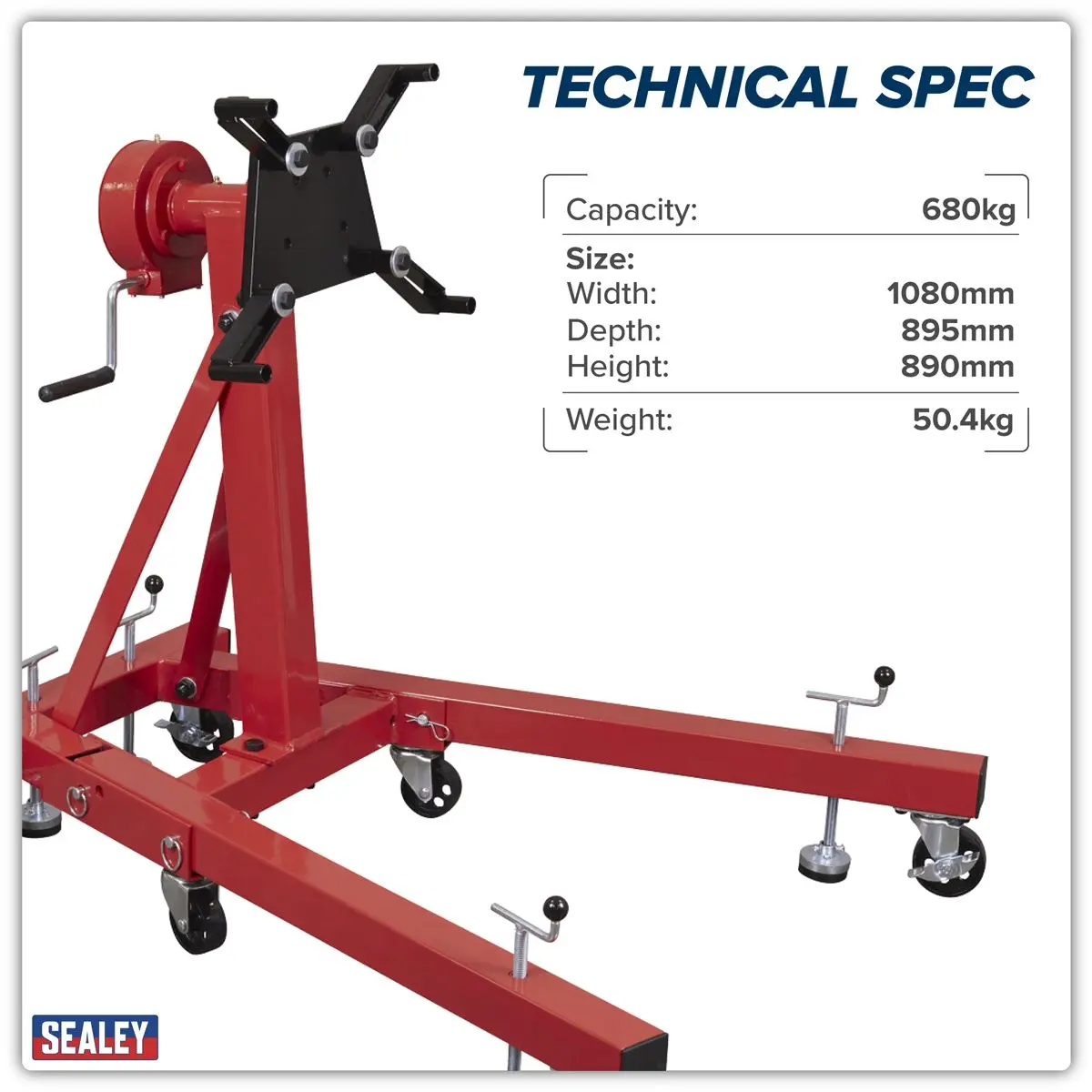 Sealey Folding 360º Rotating Engine Stand with Geared Handle Drive 680kg Capacity - Image 4