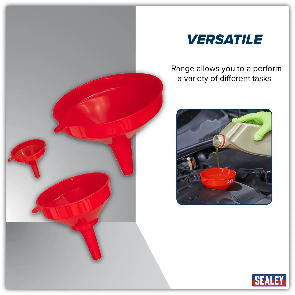 Sealey Funnel Set 3pc Fixed Spout - Image 4