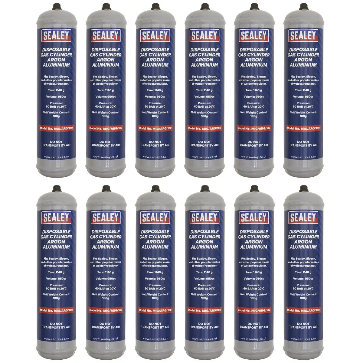 Sealey Gas Cylinder Disposable Argon 100g - Box of 12