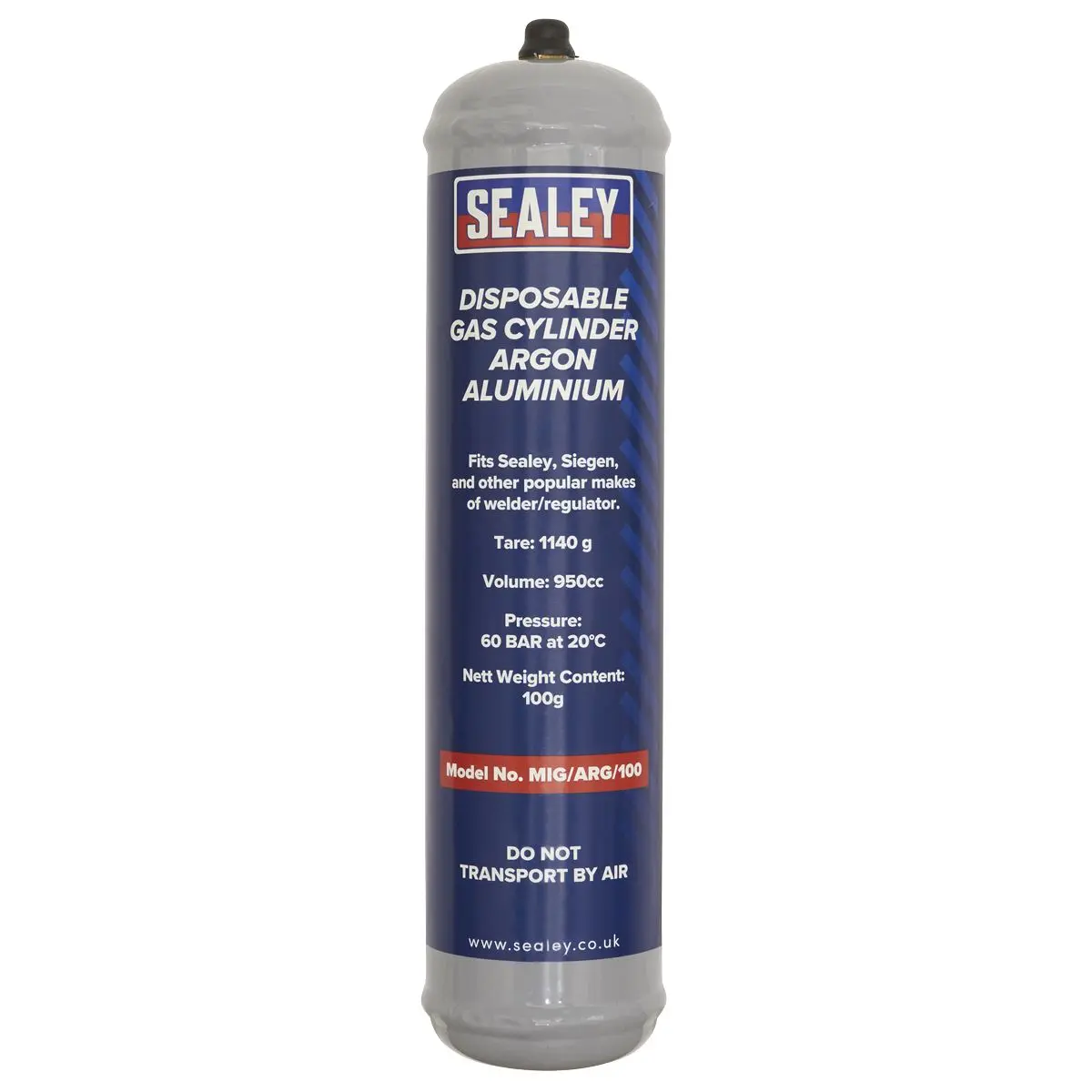 Sealey Gas Cylinder Disposable Argon 100g - Image 2