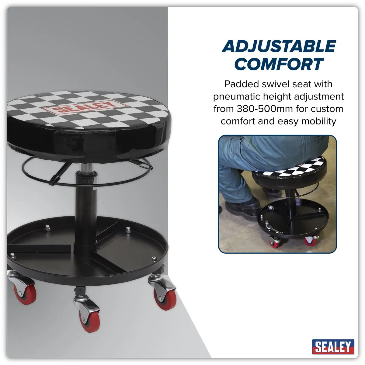 Sealey Pneumatic Mechanic's Seat - Image 3