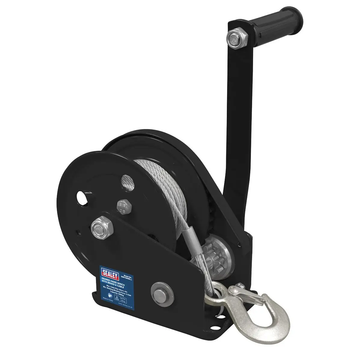 Sealey Geared Hand Winch with Brake & Cable 540kg Capacity - Image 2