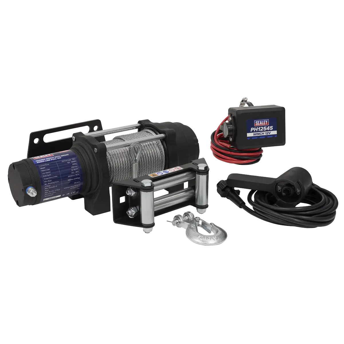 Sealey Geared Winch with Brake 450kg Line Pull 12V