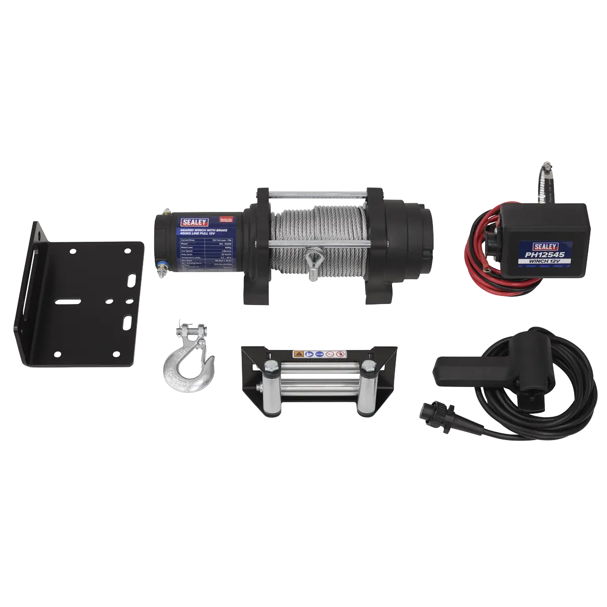 Sealey Geared Winch with Brake 450kg Line Pull 12V - Image 2