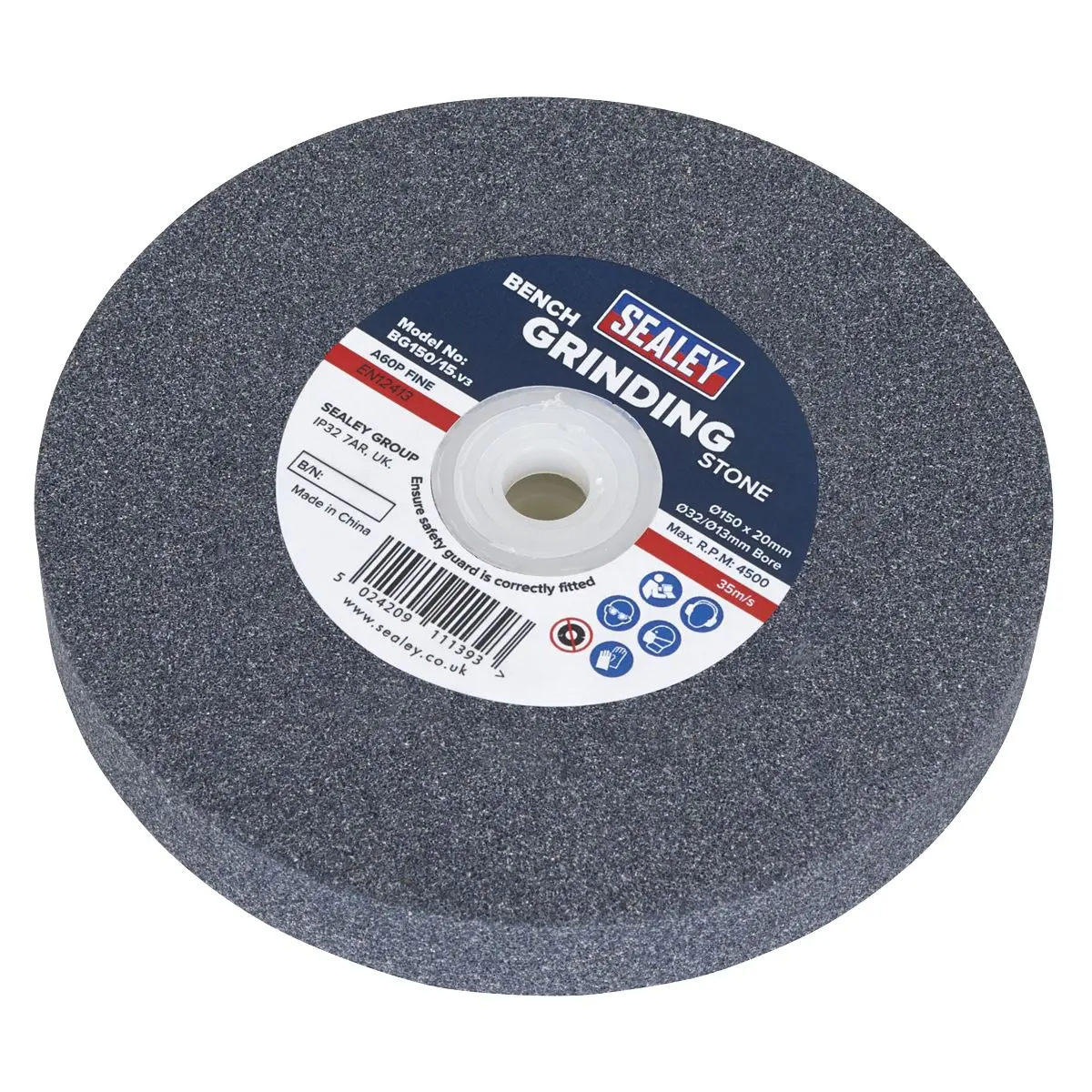 Sealey Grinding Stone Ø150 x 20mm Ø32(Ø13)mm Bore A60P Fine - Image 2
