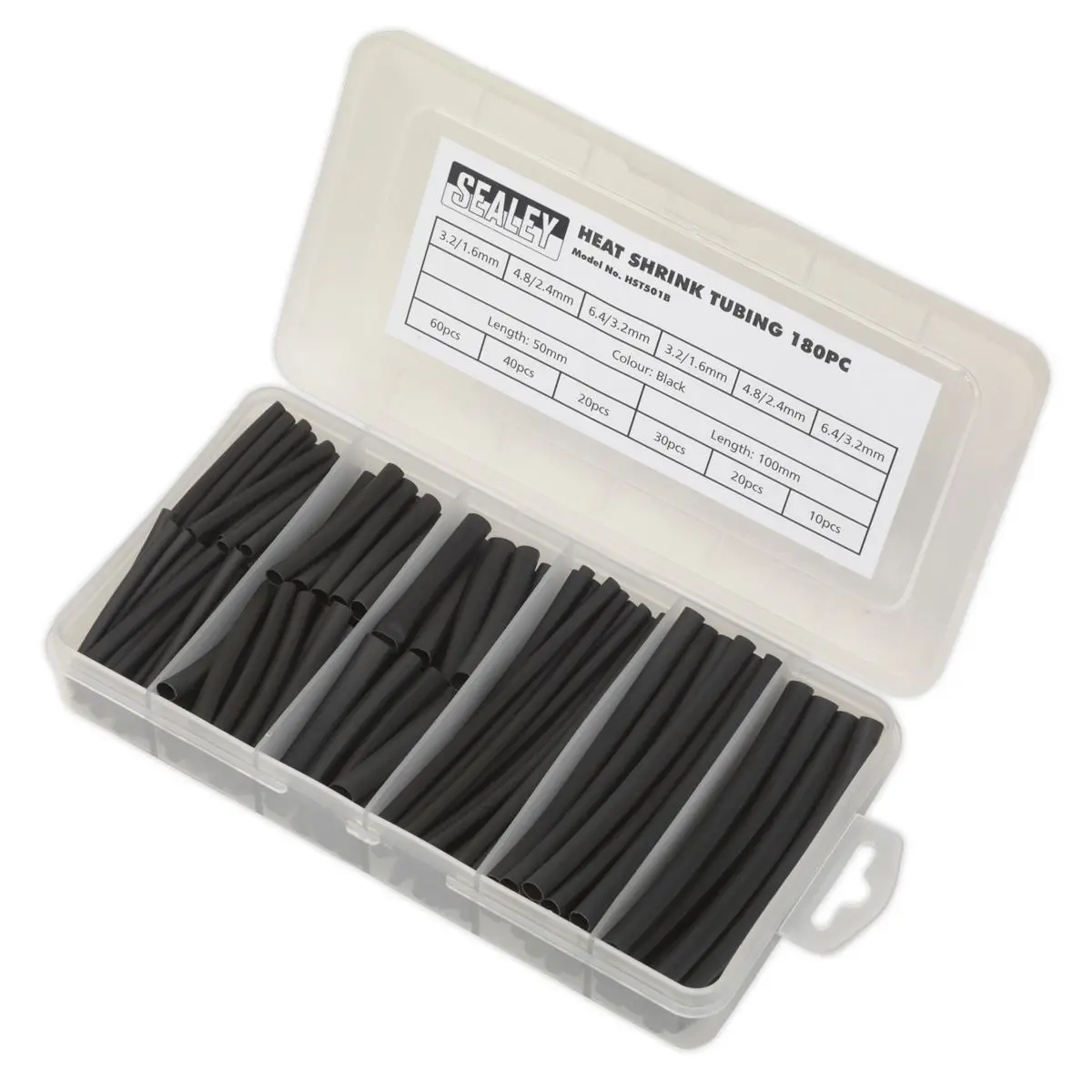 Sealey Heat Shrink Tubing Assortment 180pc 50 & 100mm Black - Image 3