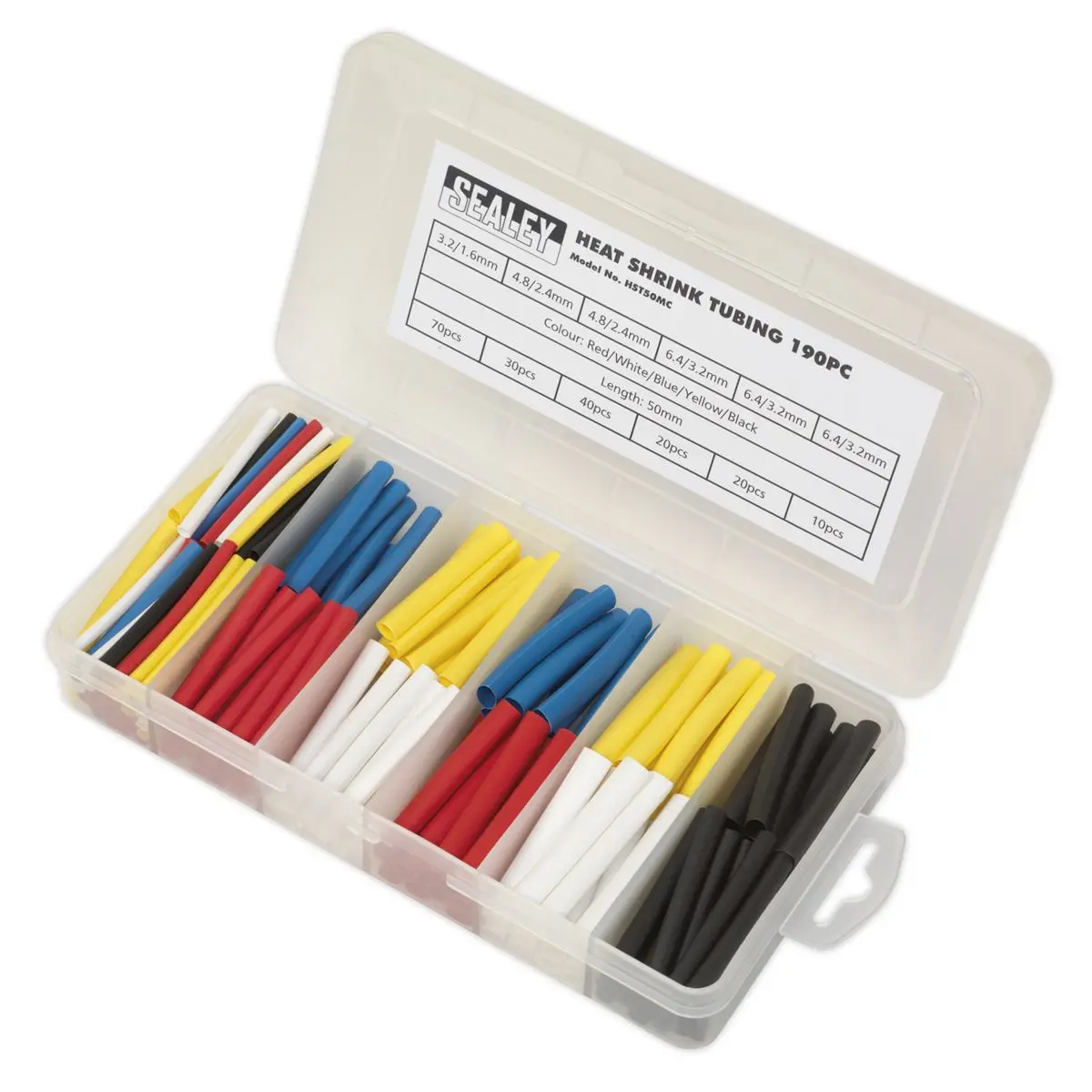 Sealey Heat Shrink Tubing Assortment 190pc 50mm Mixed Colours - Image 3