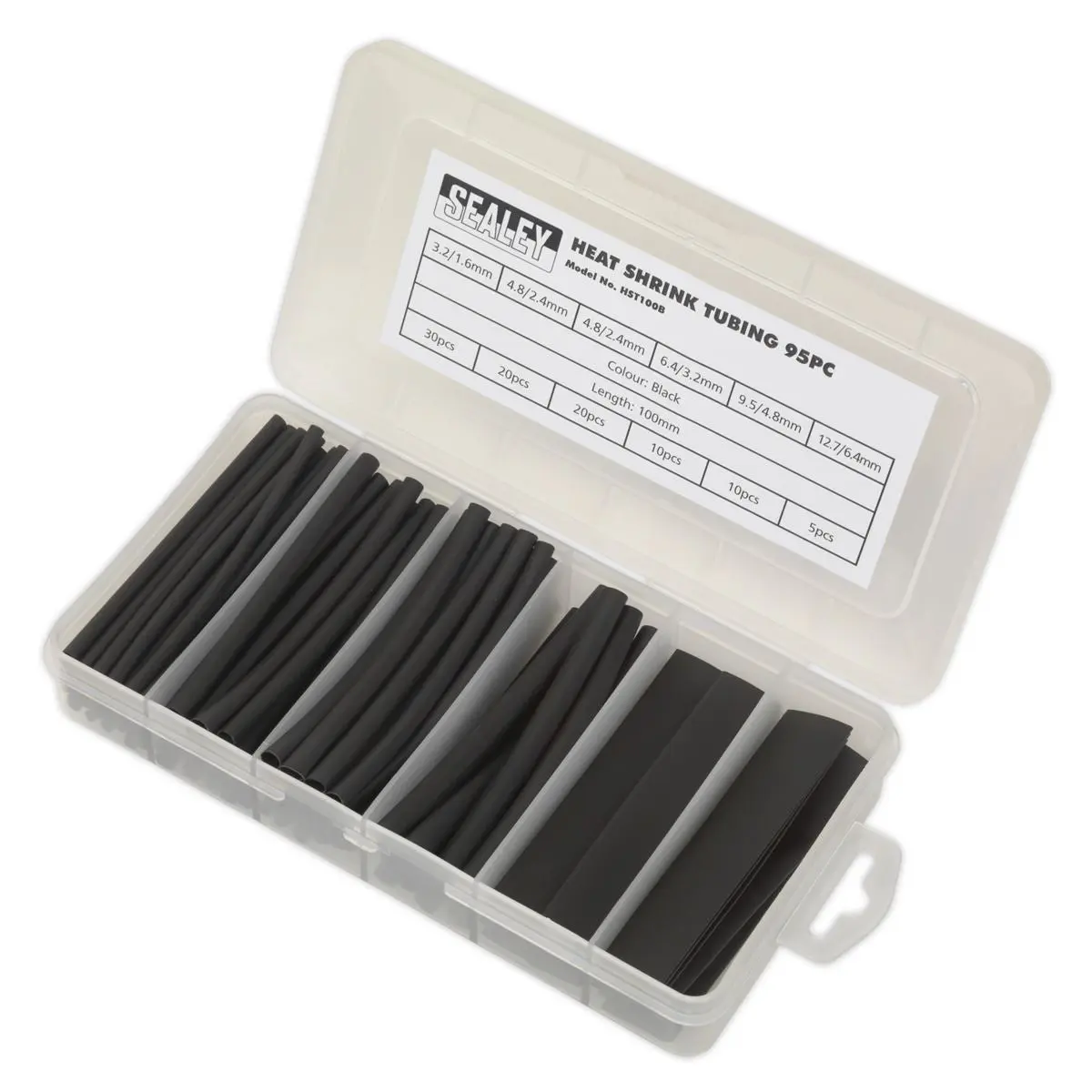 Sealey Heat Shrink Tubing Assortment 95pc 100mm Black - Image 3
