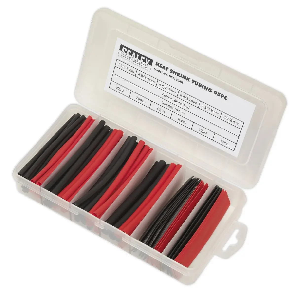 Sealey Heat Shrink Tubing Assortment 95pc 100mm Black & Red - Image 3