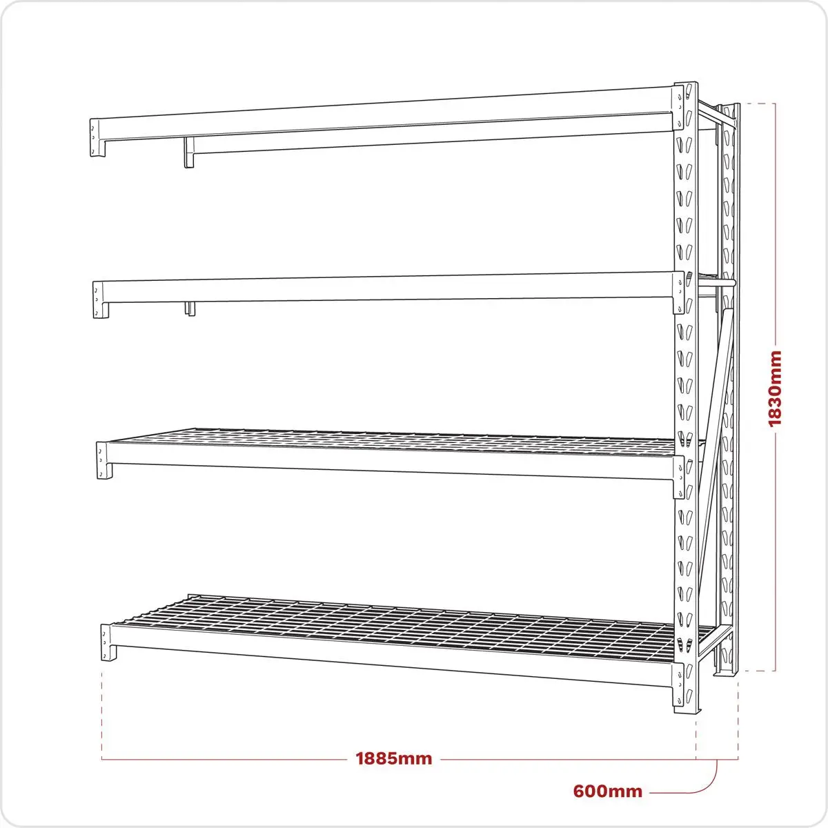 Sealey Heavy-Duty Racking Extension Pack with 4 Mesh Shelves 640kg Capacity Per Level - Image 2