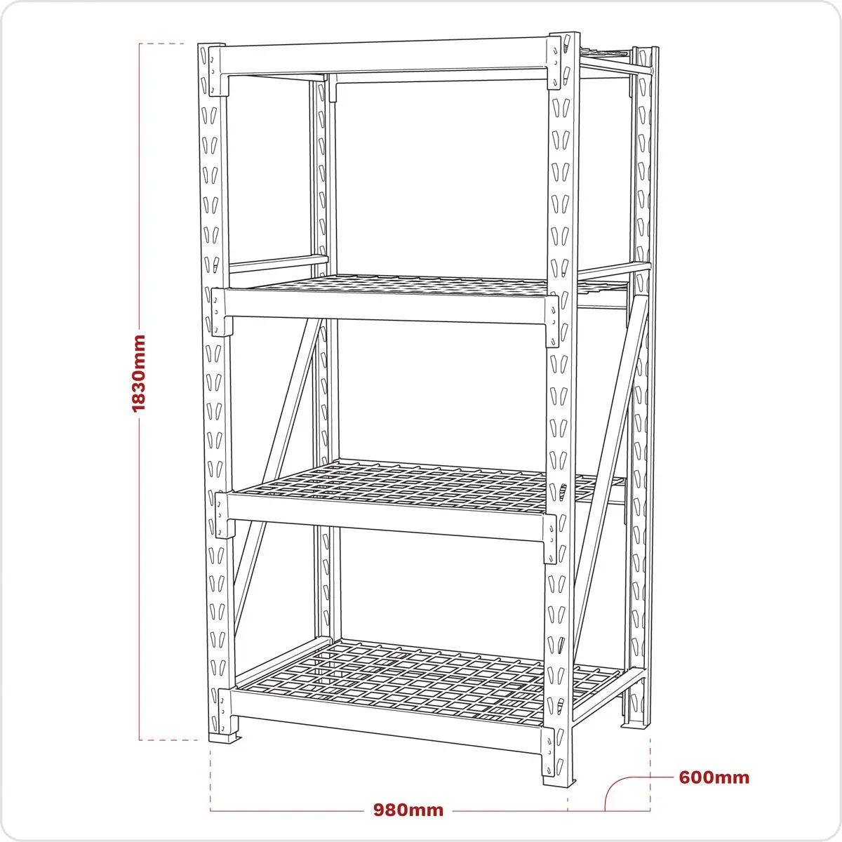 Sealey Heavy-Duty Racking Unit with 4 Mesh Shelves 640kg Capacity Per Level 978mm - Image 4