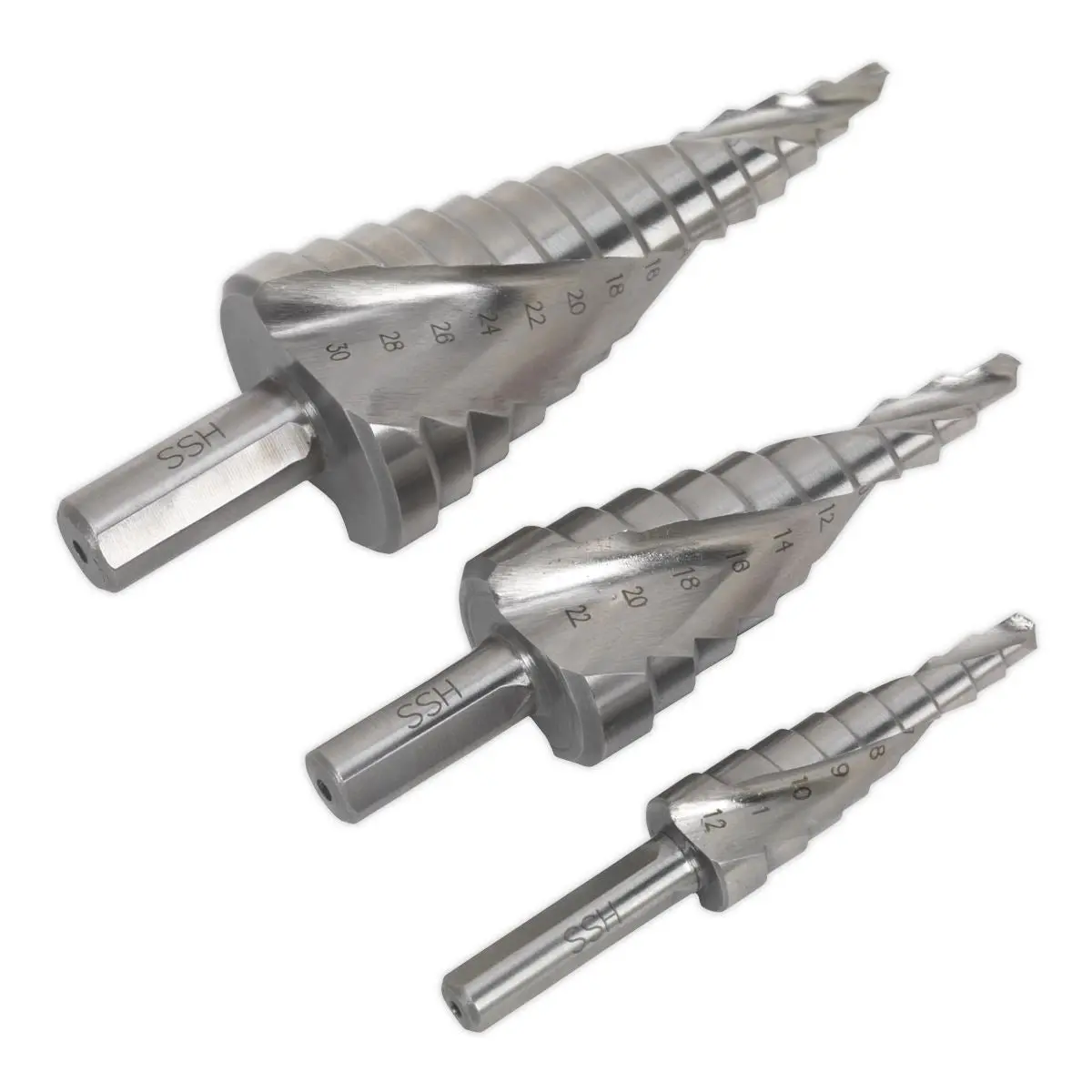 Sealey HSS M2 Step Drill Bit Set 3pc Spiral Flute - Image 3