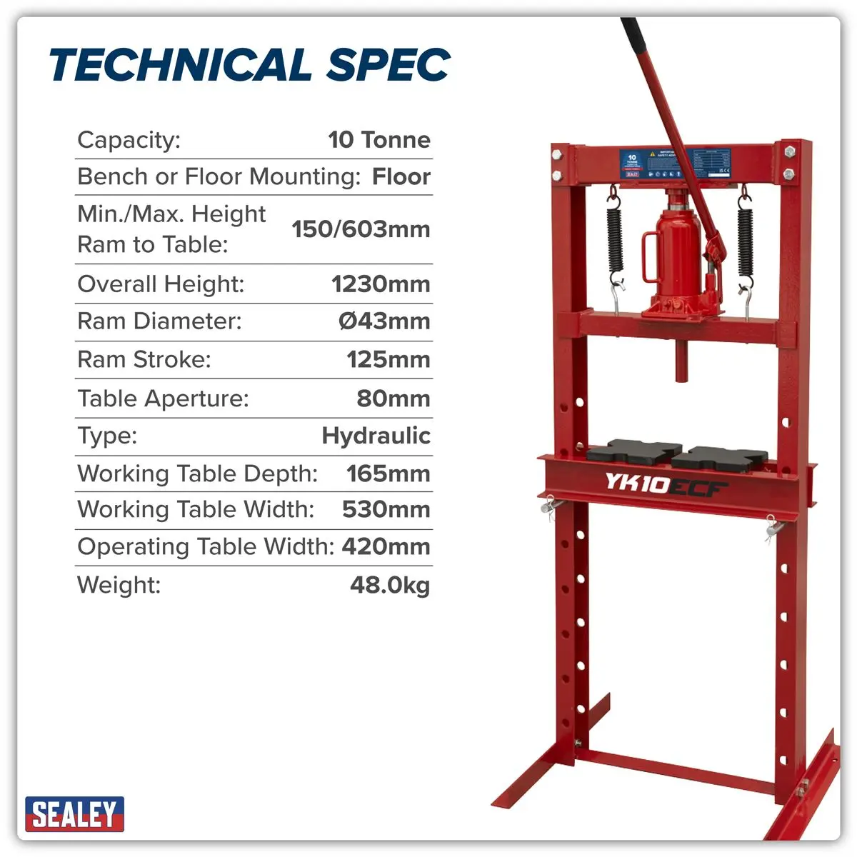 Sealey Hydraulic Floor Type Press 10 Tonne - Image 2
