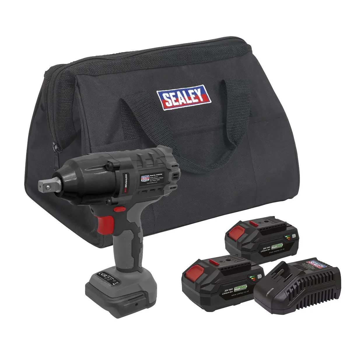 Sealey Premier Brushless Impact Wrench Kit 1/2"Sq Drive 20V 4Ah SV20 Series - 2 Batteries