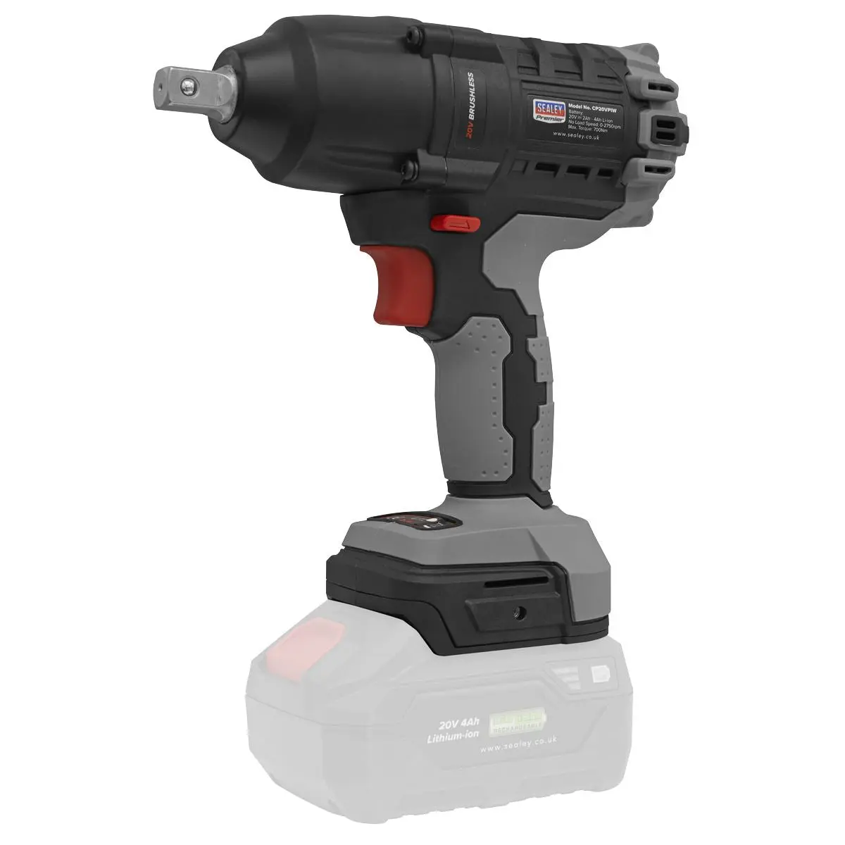 Sealey Premier Brushless Impact Wrench Kit 1/2"Sq Drive 20V 4Ah SV20 Series - 2 Batteries - Image 6