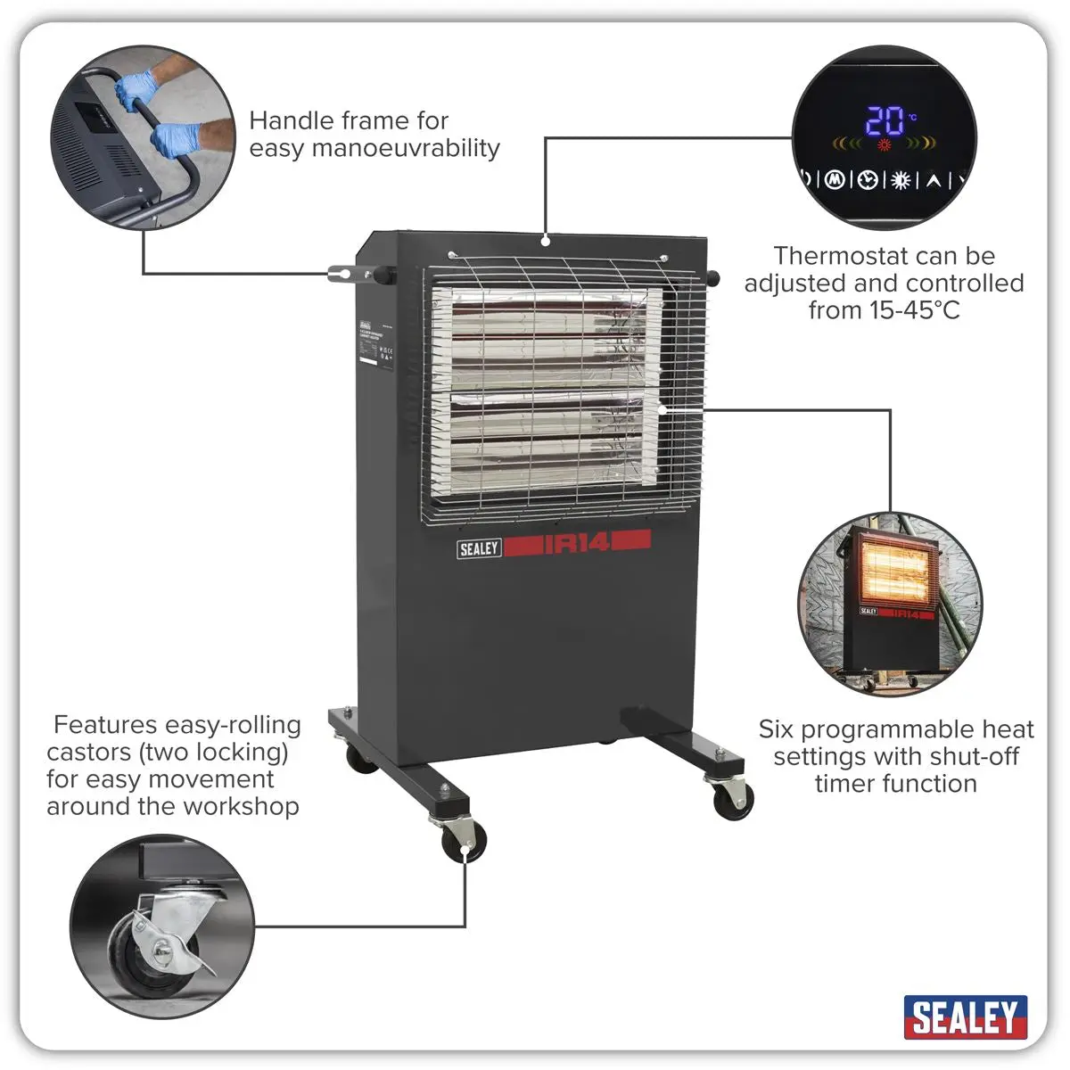 Sealey Infrared Cabinet Heater 1.4/2.8kW 230V - Image 2