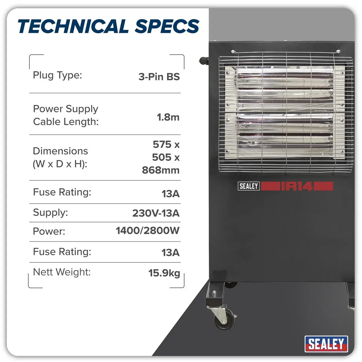 Sealey Infrared Cabinet Heater 1.4/2.8kW 230V - Image 3