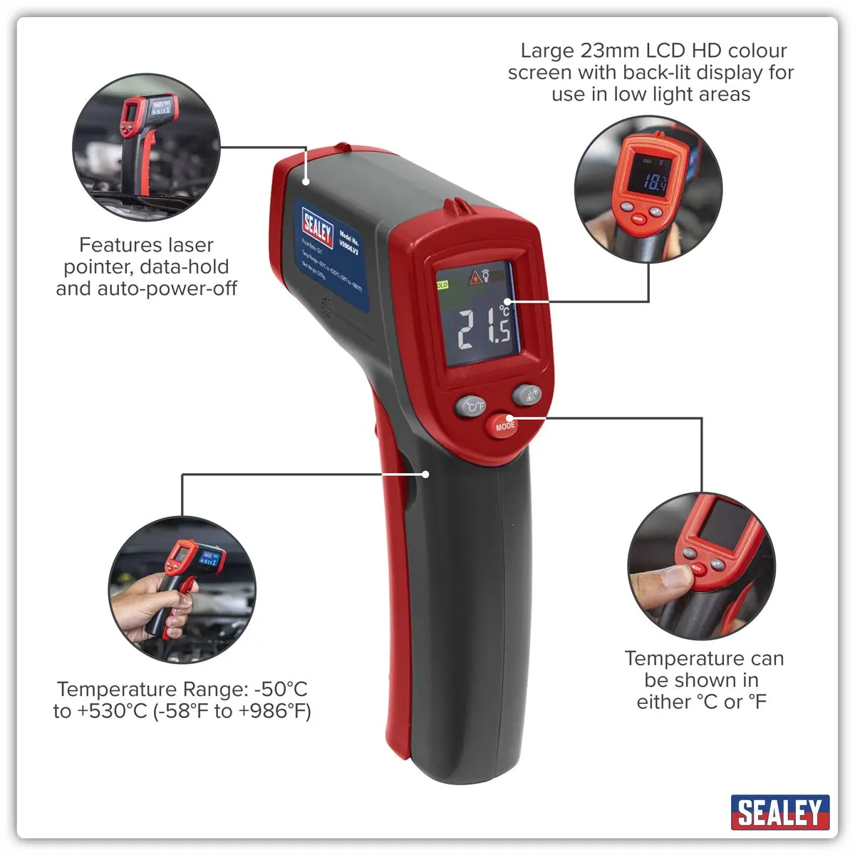 Sealey Infrared Laser Digital Thermometer 12:1 Faults Car Van - Image 3