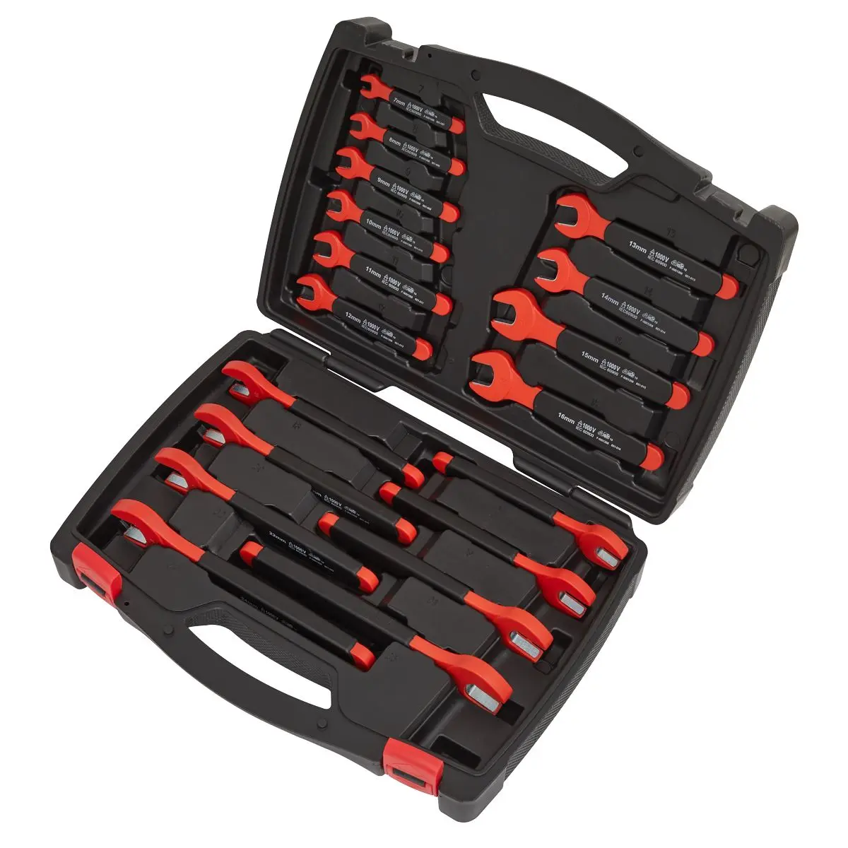 Sealey Insulated Open End Spanner Set 18 Piece VDE Approved 7-24mm 1500V DC 1000 AC - Image 5