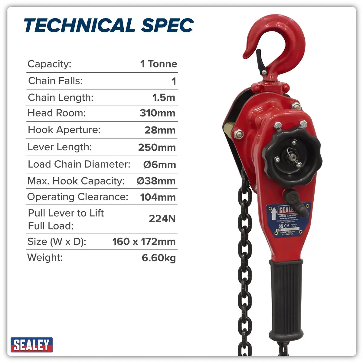 Sealey Lever Hoist Steel 1000kg - Image 4