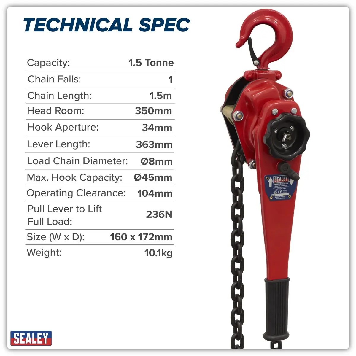 Sealey Lever Hoist Steel 1500kg - Image 4