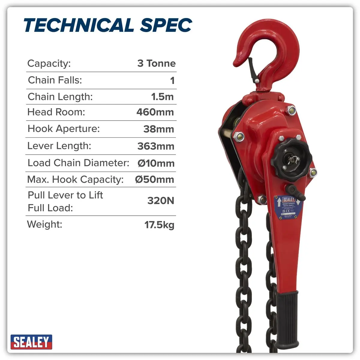 Sealey Steel Lever Hoist 3000kg - Image 3