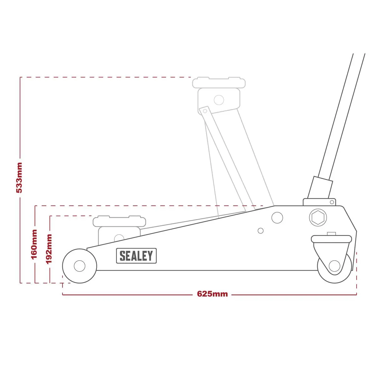 Sealey Long Reach High Lift SUV Trolley Jack 3 Tonne - Image 5