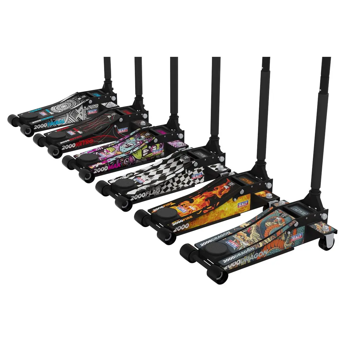 Sealey 2 Tonne Low Entry Profile Trolley Jack Rocket Lift Black 6 Custom Designs - Image 15