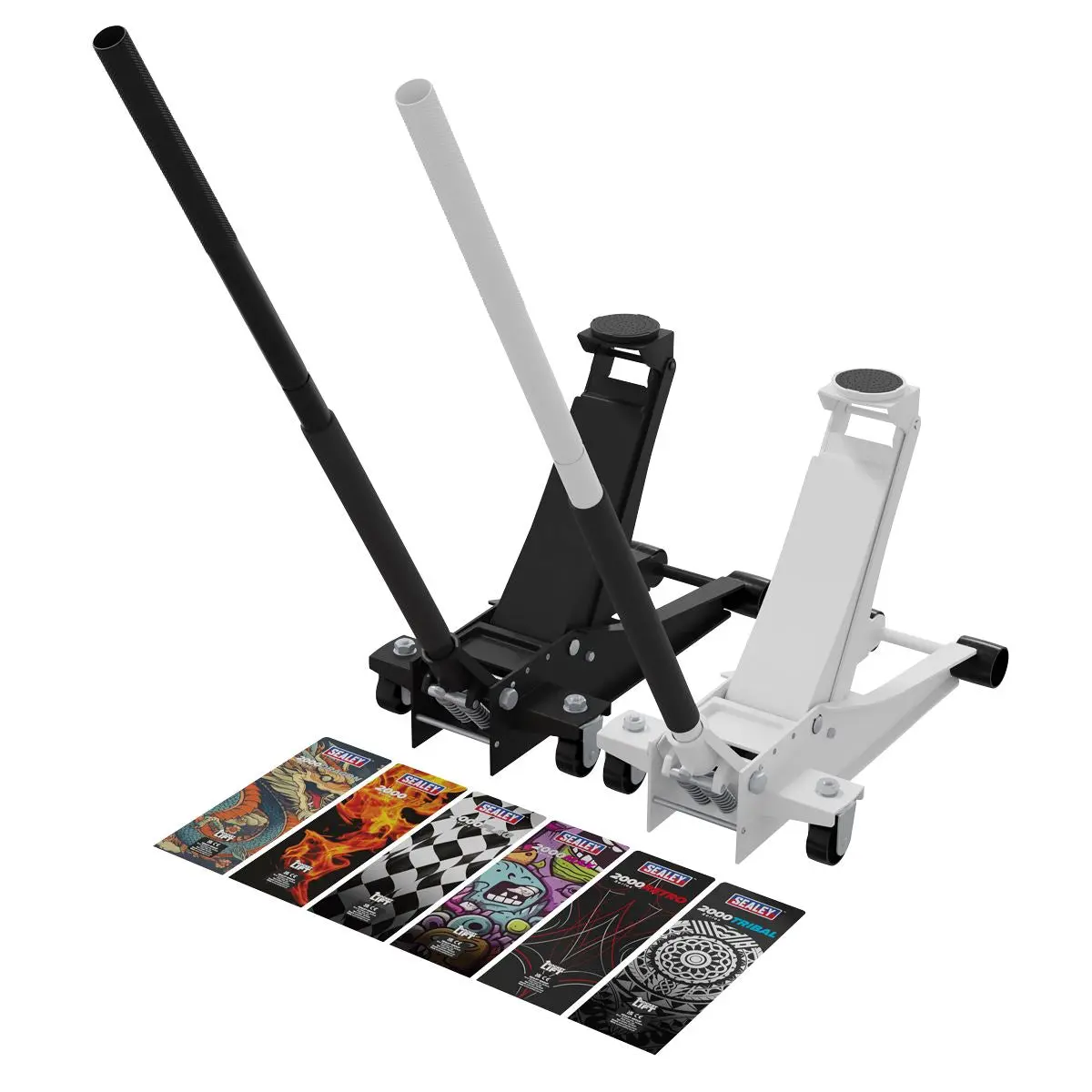 Sealey 2 Tonne Low Entry Profile Trolley Jack Rocket Lift Black 6 Custom Designs - Image 16
