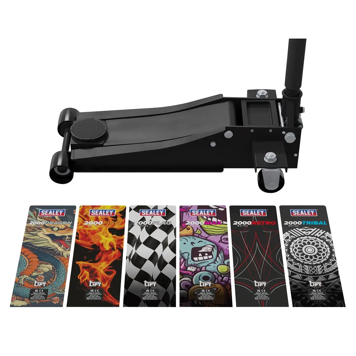Sealey 2 Tonne Low Entry Profile Trolley Jack Rocket Lift Black 6 Custom Designs - Image 2