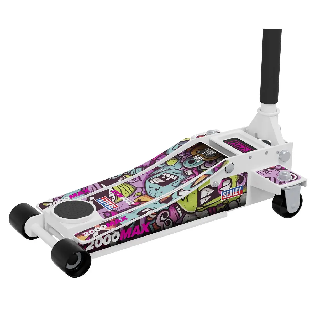 Sealey 2 Tonne Low Entry Profile Trolley Jack Rocket Lift White 6 Custom Designs - Image 8