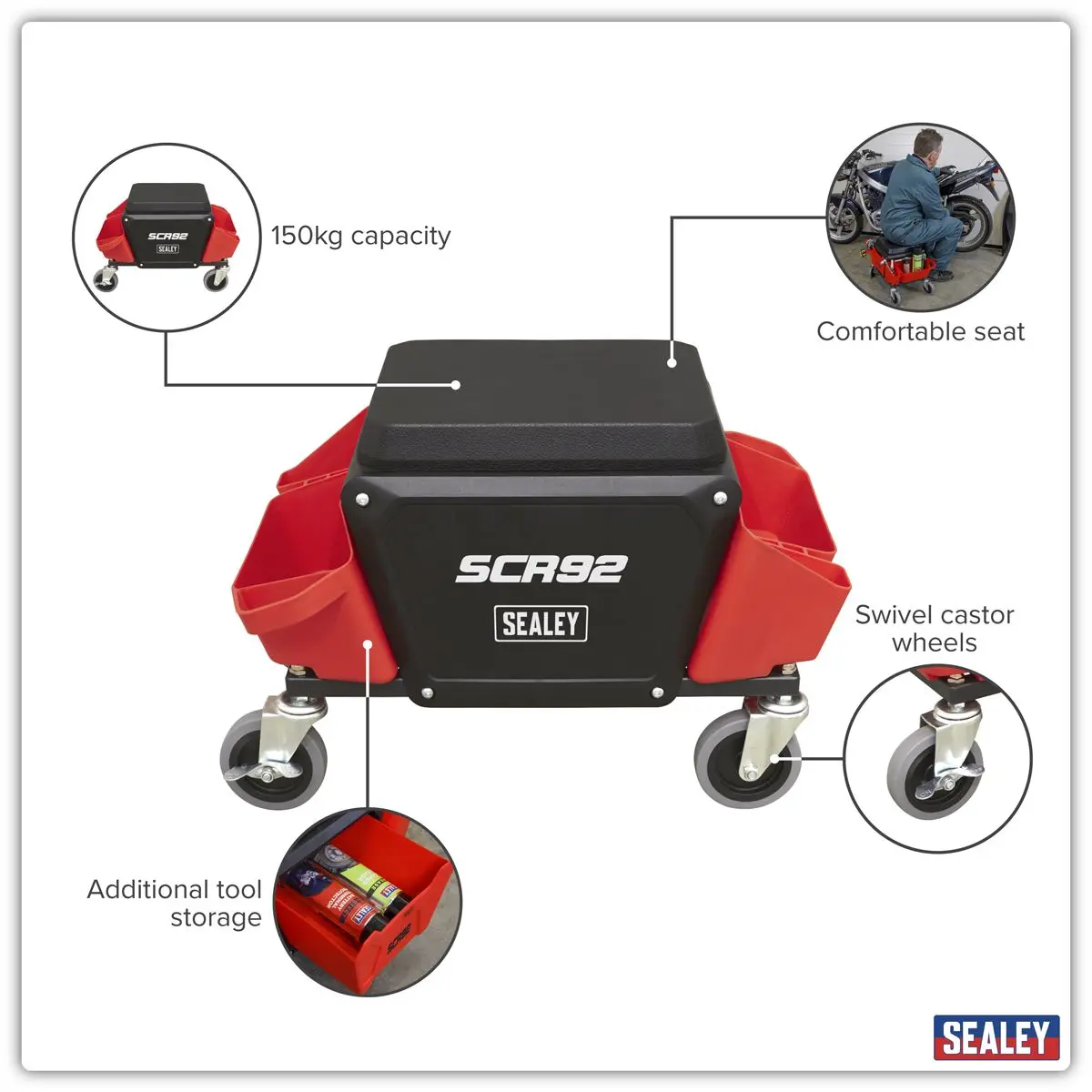Sealey Mechanic's Detailing Utility Seat - Image 10