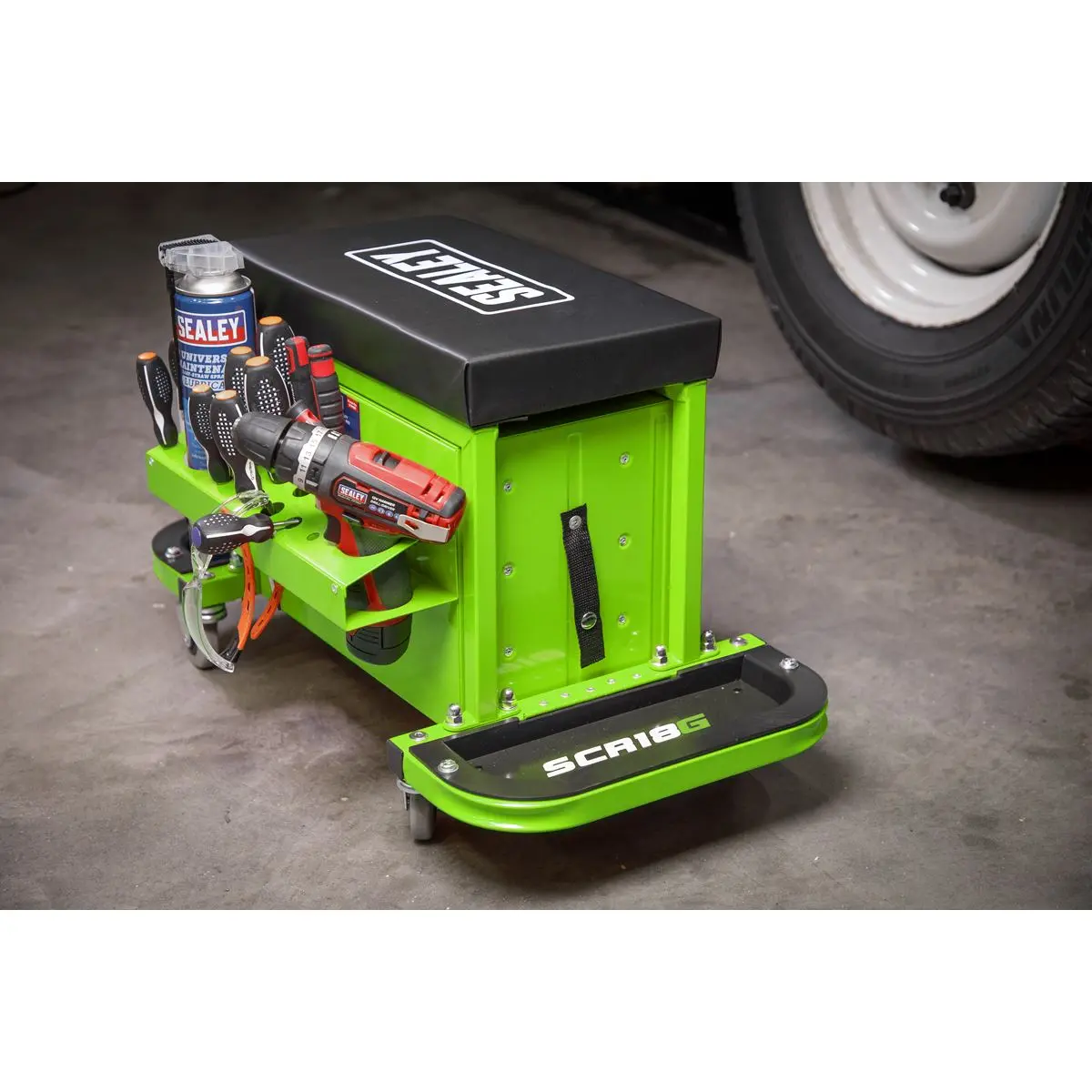 Sealey Mechanic's Utility Seat & Toolbox - Green - Image 14