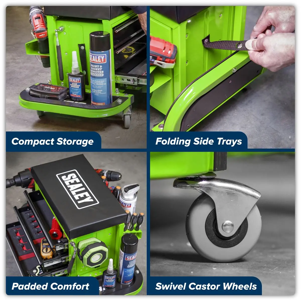 Sealey Mechanic's Utility Seat & Toolbox - Green - Image 3